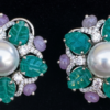 Floral Carved Stone Pearl Studs